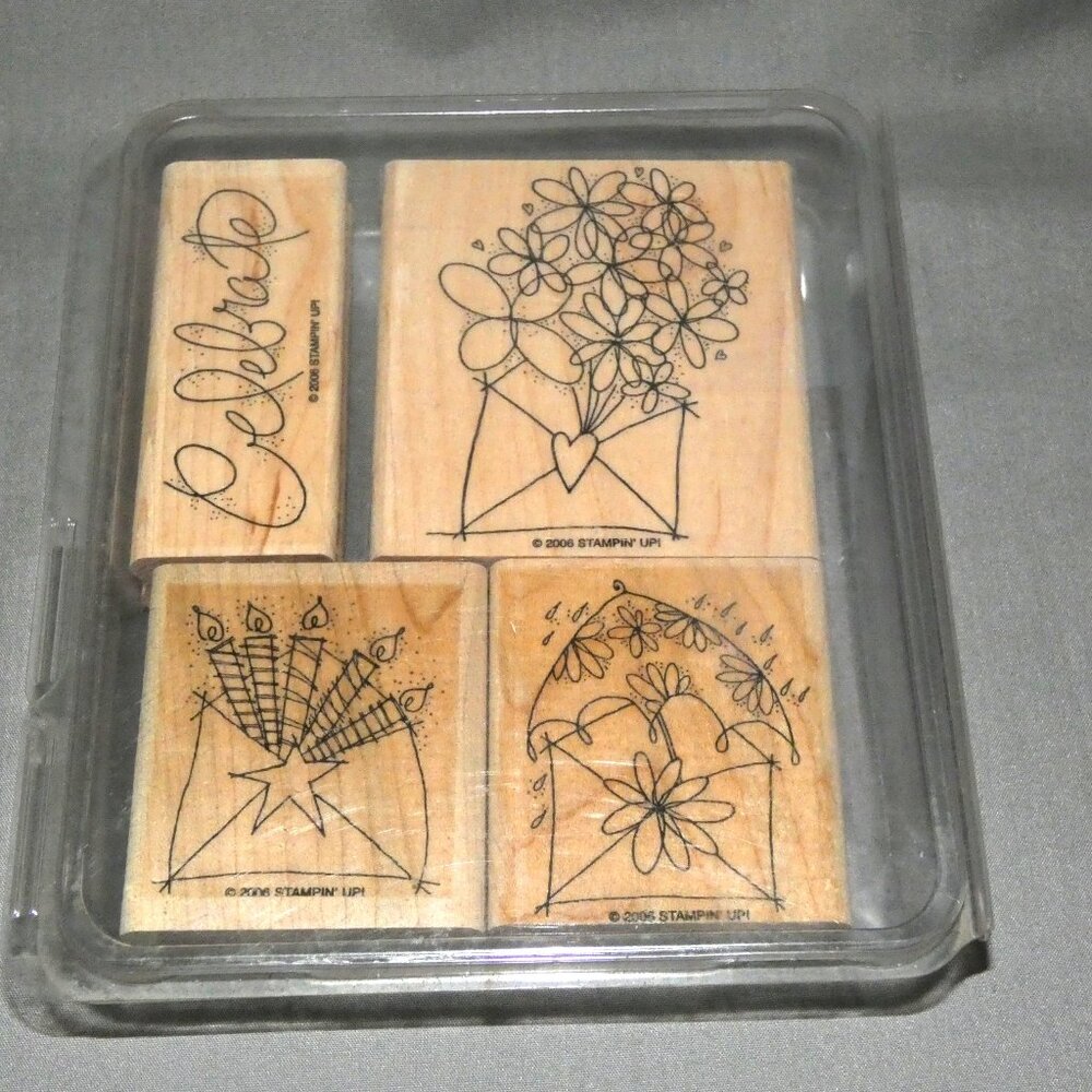 Stampin Up Send A Celebration Stamp Set with Case Set of 4 Stamps Retired 2006
